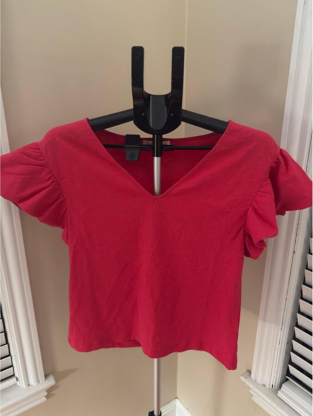 NWT Nation Los Angeles Cherry Red Flutter Sleeve V Back Tee Small